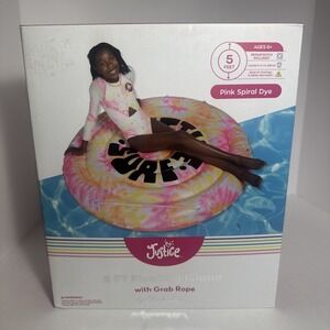 Justice 5ft Floating Island Pool Float w/ Grab Rope,‎ Pink Spiral Tie Dye - NEW!